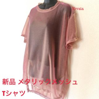 アーバンアウトフィッターズ(Urban Outfitters)の新品 メタリックメッシュ Tシャツ(くすみピンクゴールド)(Tシャツ(半袖/袖なし))