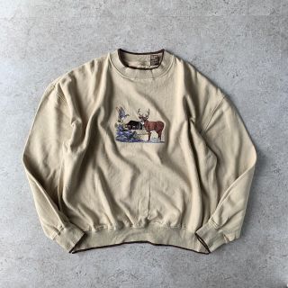 ヘインズ(Hanes)のDesign sweat アニマルロゴ 刺繍 シカ クリーム色 XXL(スウェット)