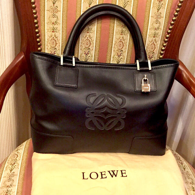 LOEWE ロエベ レザー ハンドバッグ フスタ ブラック アナグラム