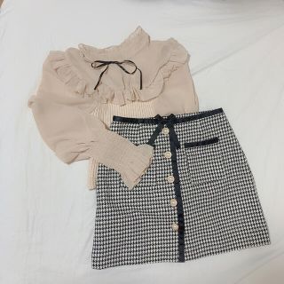 レディース スカート 千鳥柄 パール リボン 韓国 量産型の通販 by runa