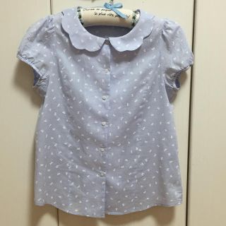 フランシュリッペ(franche lippee)の値下げ！美品☆もくもく襟リボン柄ブラウス(シャツ/ブラウス(半袖/袖なし))