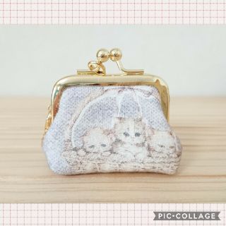 フランシュリッペ(franche lippee)のミニがま口＊バスケットねこ＊チャーム付き(ポーチ)