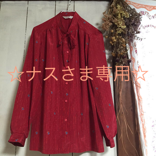☆R01 古着 真っ赤なチャイナ風 レトロブラウス(シャツ/ブラウス(長袖/七分))