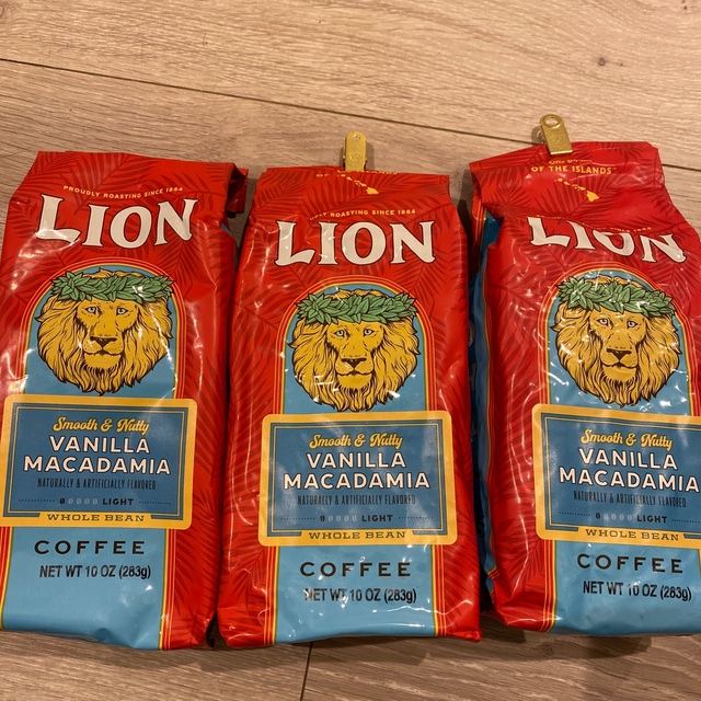 LION(ライオン)のハワイライオンコーヒー*豆*タイプバニラマカダミア283g10オンス3個 食品/飲料/酒の飲料(コーヒー)の商品写真