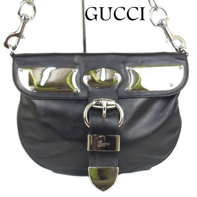 GUCCI - グッチ ロゴ ベルト デザイン レザー メタル ショルダー バッグ