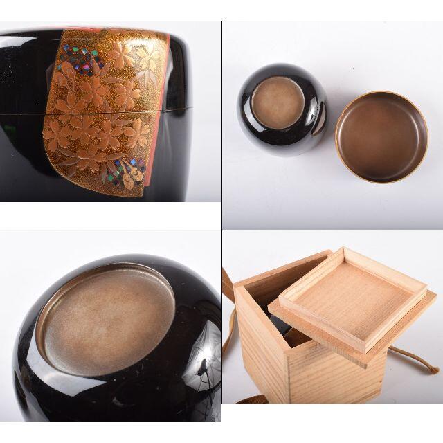茶道具 輪島塗 昇山作 青貝螺鈿 誰ヶ袖蒔絵銀溜 大棗 共箱 M R3431