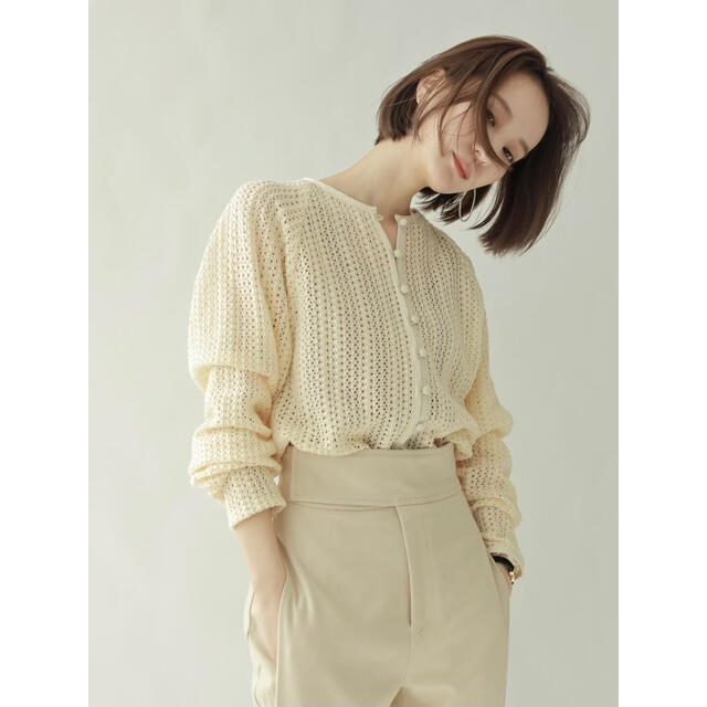 louren front button lace cardigan アイボリー