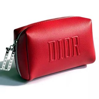 クリスチャンディオール(Christian Dior)のディオール レザー調 限定 レッド スモールポーチ スクエアポーチ 赤(ポーチ)