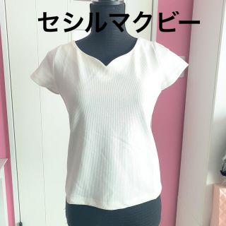 セシルマクビー(CECIL McBEE)の値下新品未使用タグなし白半袖TシャツトップスハートネックＶネックカットソー(カットソー(半袖/袖なし))