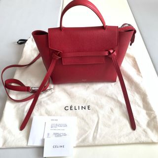 セリーヌ(celine)のセリーヌ　ベルトバッグマイクロ　赤　美品(ハンドバッグ)