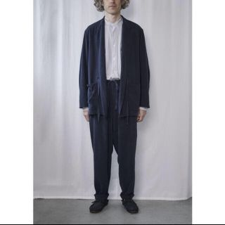 コモリ(COMOLI)のコモリ　シルクネップテーパードパンツ　Navy(スラックス)