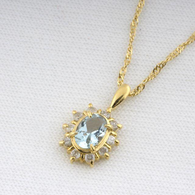 ブルートパーズ ダイヤモンド ネックレス D0.18ct K18 N03660ご褒美