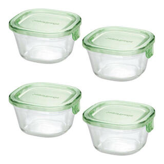 パイレックス(Pyrex)の【新品】イワキ 保存容器 ガラス耐熱 パック＆レンジ グリーン 200ml×4個(容器)