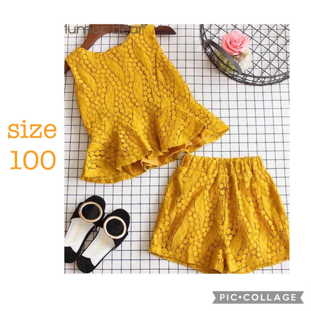 春夏 キッズ イエローノースリーブトップス＆ショートパンツ セット キッズ/ベビー/マタニティのキッズ服女の子用(90cm~)(その他)の商品写真