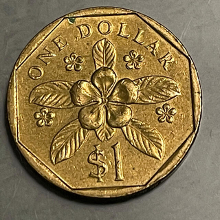 シンガポール　風水　金色　1988年　旧1ドル硬貨(貨幣)