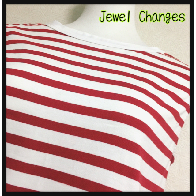 ［日本製Jewel Changes］ノースリーブカットソーボーダー赤白シマ模様