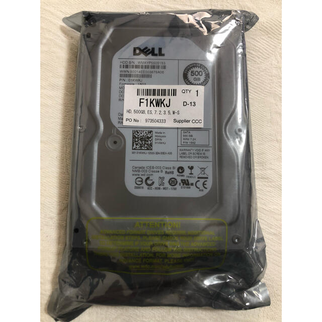 DELL(デル)のWesternDigital 3.5インチ内蔵HDD500GB SATA3G新品 スマホ/家電/カメラのPC/タブレット(PCパーツ)の商品写真