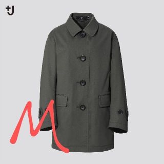 ユニクロ(UNIQLO)のステンカラーショートコート　レディース　mサイズ　オリーブ　ユニクロ　＋J　ジ(ステンカラーコート)