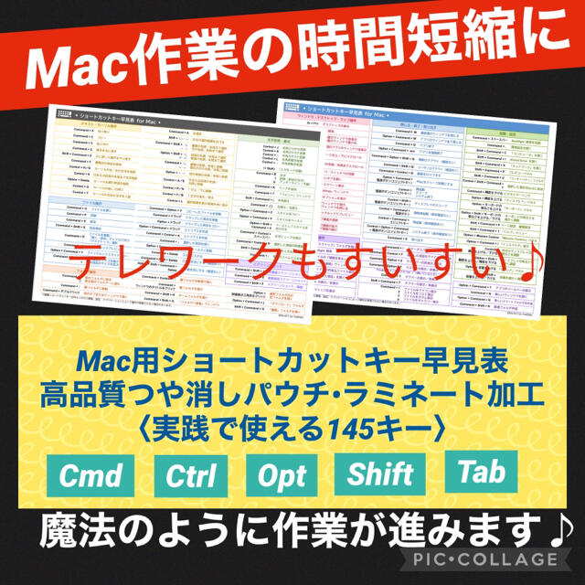 Mac用★ショートカットキー早見表〈高品質つや消しラミネート加工〉♪