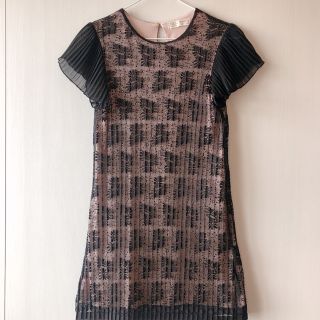 ザラ(ZARA)の【専用】ZARA／レースワンピース／プリーツ／袖シフォン／黒・ピンク／152cm(ミニワンピース)