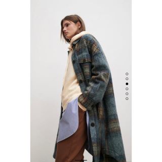 ザラ(ZARA)のZARA ロングチェックシャツジャケット(ロングコート)