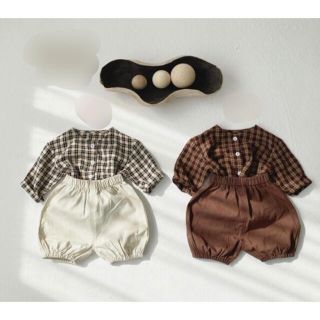 【新品ラスト1点！】シャツ×パンツセットアップ　#brown #80cm(シャツ/カットソー)