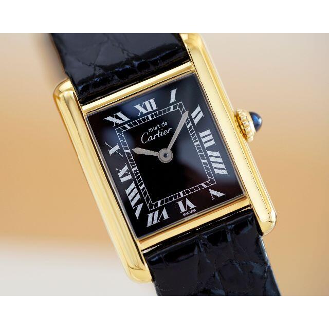国内初の直営店 美品 - Cartier カルティエ SM 手巻き ローマン ブラック タンク マスト 腕時計