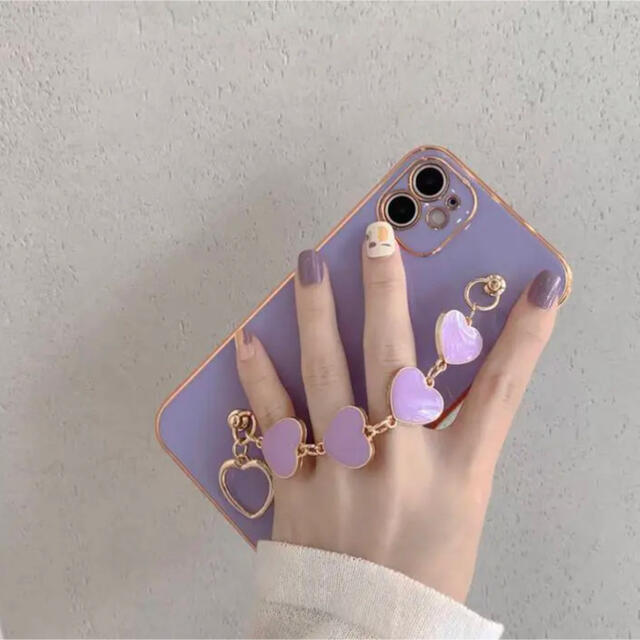 Iphone11proケース 紫 可愛いハートチェーン お洒落 の通販 By D ラクマ