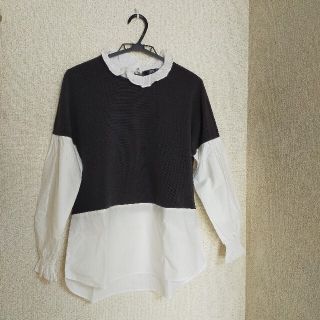 ザラ(ZARA)のzara　ザラ　フリルシャーリングブラウス　レイヤードシャツ　切り替え　ホワイト(シャツ/ブラウス(長袖/七分))