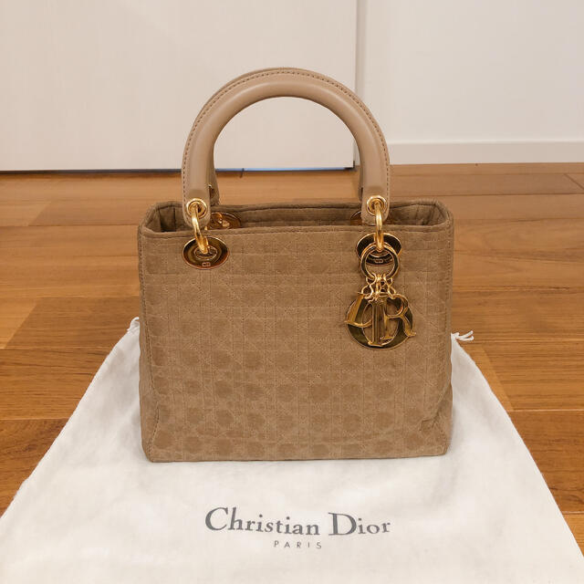 新発売の  Dior - Dior Christian レディディオール ベージュ　ナイロン×レザー  ハンドバッグ
