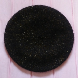 レディース 帽子 ベレー帽 ブラック ゴールド ラメ キラキラ ユニセックス(ハンチング/ベレー帽)