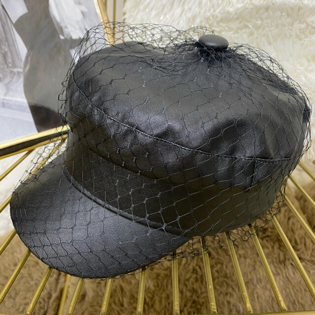 エコレザー✖️チュール　キャスケット レディースの帽子(キャスケット)の商品写真