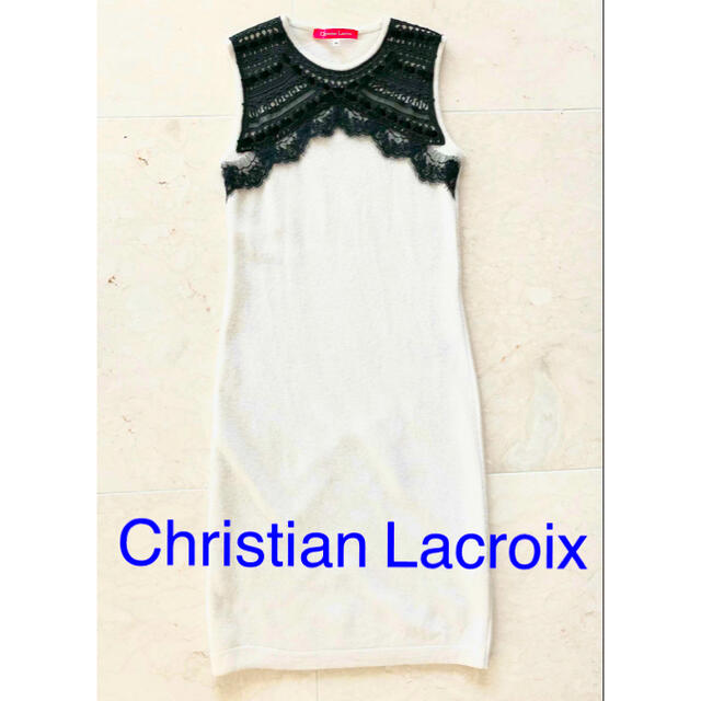 Christian Lacroix(クリスチャンラクロワ)の値下　新品　Christian Lacroix ラクロワ　ニットワンピ　レース レディースのワンピース(ひざ丈ワンピース)の商品写真