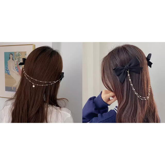 【即購入OK】量産型　リボン　チェーン　ヘアクリップ レディースのヘアアクセサリー(バレッタ/ヘアクリップ)の商品写真