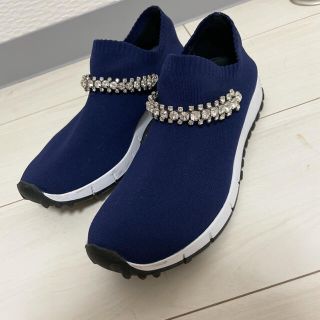 ジミーチュウ(JIMMY CHOO)の美品 Jimmy Choo スリッポン ネイビー(スニーカー)