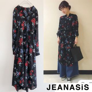 ジーナシス(JEANASIS)の【美品】ジーナシス　シャツワンピース　ロングワンピース　ロングカーディガン　黒(ロングワンピース/マキシワンピース)