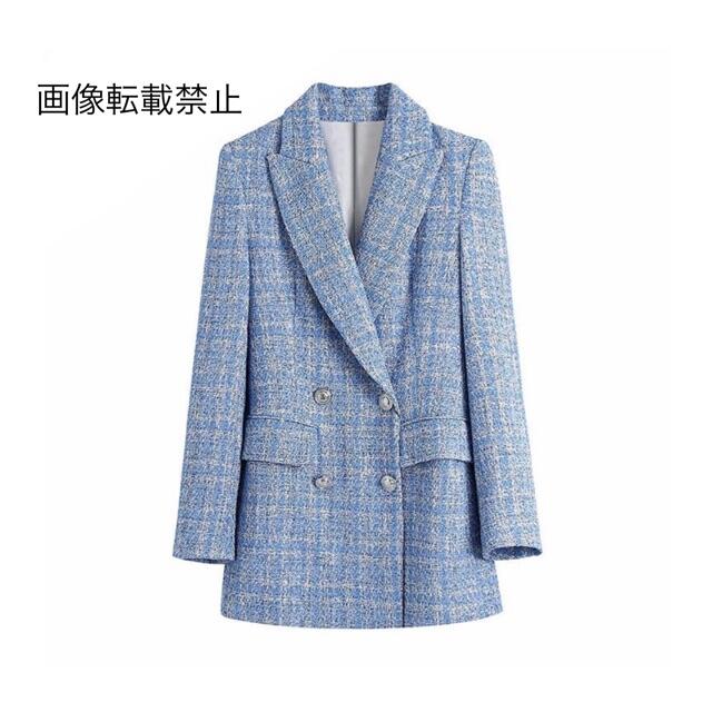 ZARA - 🌼春新作💐3838◇blue ブルー ツイード テーラードジャケット