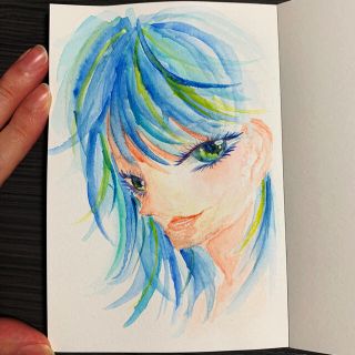 創作イラスト　オリジナルイラスト　ブルー　女の子(アート/写真)