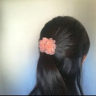 ワンコイン☆ラッピング無料☆オーガンジーリボンの桜ヘアゴムshinny pink(ヘアアクセサリー)