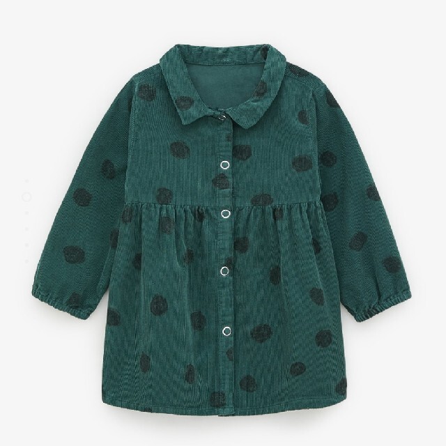 ZARA KIDS(ザラキッズ)の新品 未使用 ZARAbaby ドット柄 グリーン チュニック 80  キッズ/ベビー/マタニティのベビー服(~85cm)(ワンピース)の商品写真