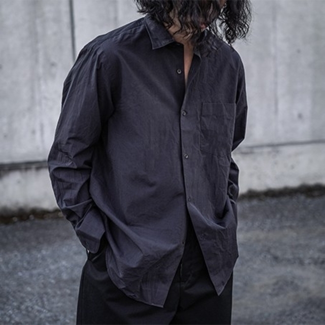 2022年春の comoli 21ss シルクシャツ ネイビー3 シャツ