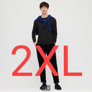 ユニクロ(UNIQLO)のUNIQLO エアリズム コットン UVカット クルーネックＴ 2XL 黒(Tシャツ/カットソー(半袖/袖なし))