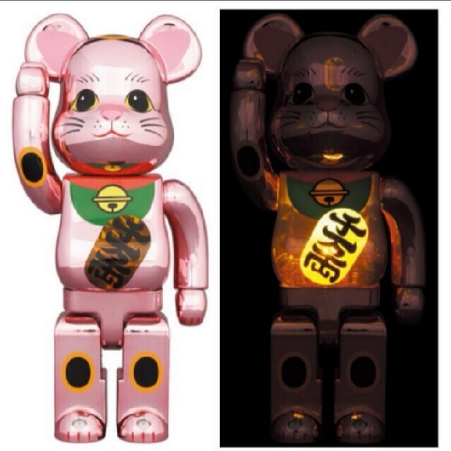 発光BE＠RBRICK 招き猫 桃金メッキ 発光 400％