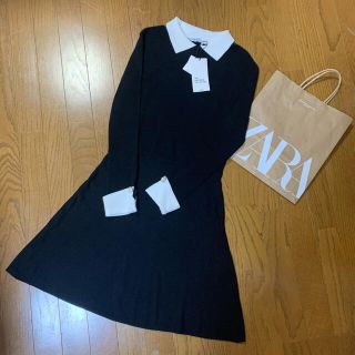 ザラ(ZARA)の新品★ZARAザラ★ニットワンピース　黒　(ミニワンピース)