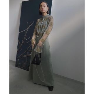 アメリヴィンテージ(Ameri VINTAGE)のAmeri VINTAGE  Flower lace dress セージグリーン(ロングワンピース/マキシワンピース)