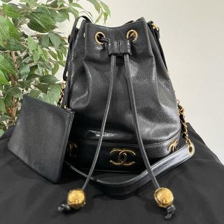 シャネル(CHANEL)のシャネル ヴィンテージ キャビアスキン トリプルココ 巾着 ショルダーバッグ(ショルダーバッグ)