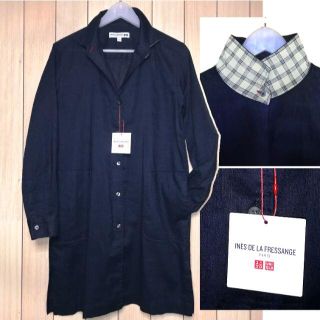 ユニクロ(UNIQLO)の土日値下★レア新品*初期イネスリネンコットンロングシャツLネイビー(シャツ/ブラウス(長袖/七分))