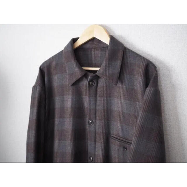 ウル URU 19aw WOOL CHECK OVER SHIRTS Gray 1