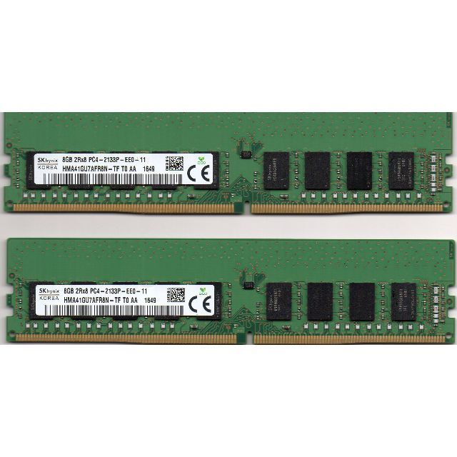 SK Hynix 8GB 2R×8 PC4-2133P（ECC付）2枚組