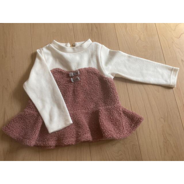 petit main(プティマイン)のpetit main ボア リボン トップス キッズ/ベビー/マタニティのキッズ服女の子用(90cm~)(Tシャツ/カットソー)の商品写真